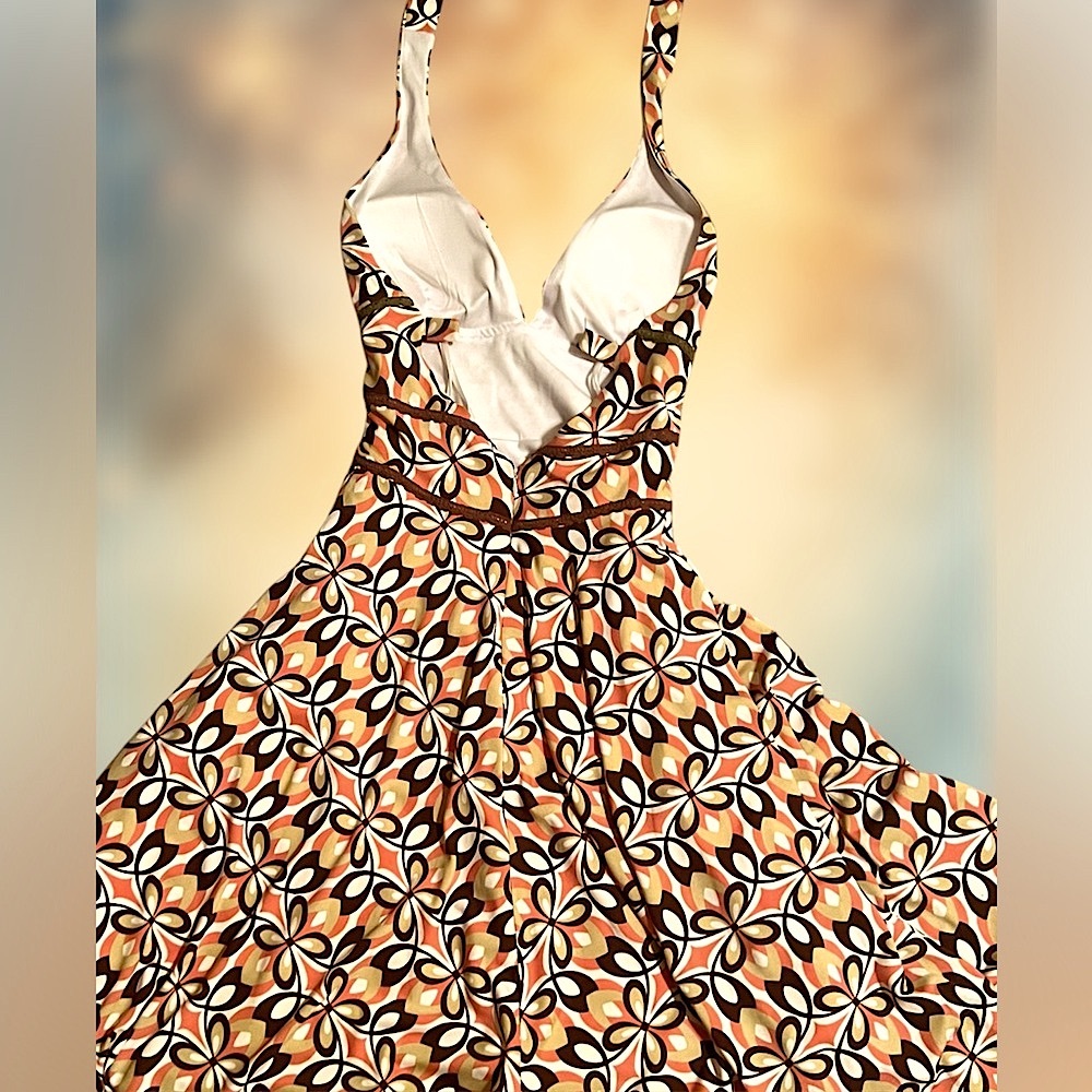 Vintage Alyn Paige Brown yellow funky Halter dress lace babydoll deadstock - Picture 2 of 5